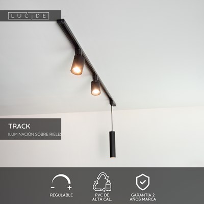 Lucide TRACK Alimentador - Sistema de carril monofásico / Iluminación con rieles - Simple - Negro (Extensión)